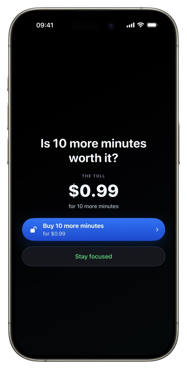 TapToll override screen asking if ten more minutes are worth it
